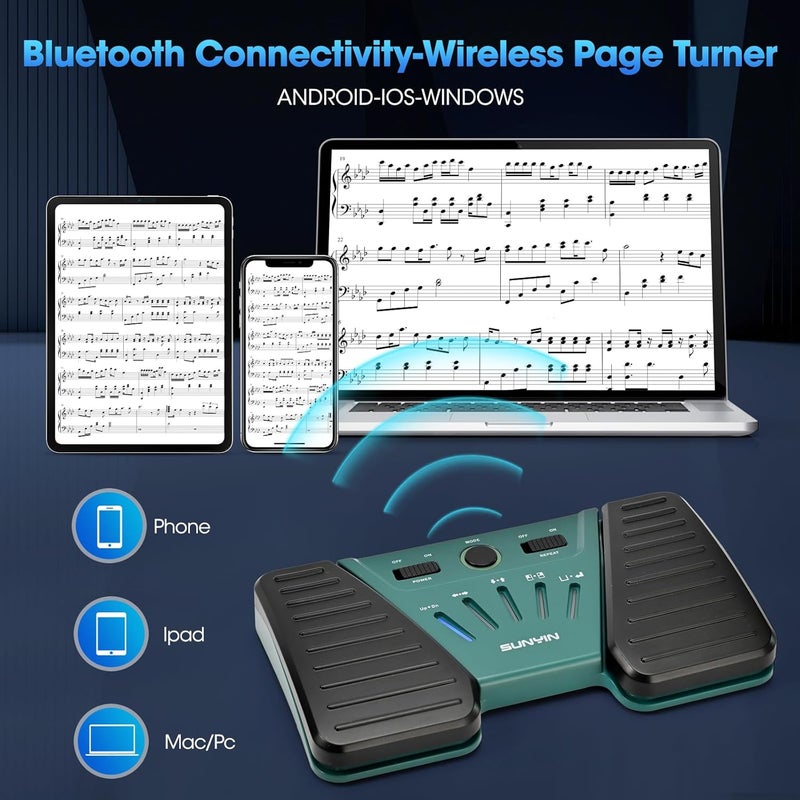 SUNYIN Wireless Page Turner Pedal Bluetooth Foot Control for Ipad Tablets Phones Rechargeable Hands-Free Anti-slip(Green) - Image 2